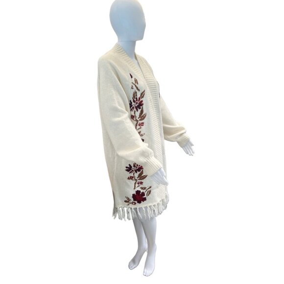 Shyanne Womens Floral Knit Cardigan Sweater With Fringe Hem XL - Picture 9 of 9
